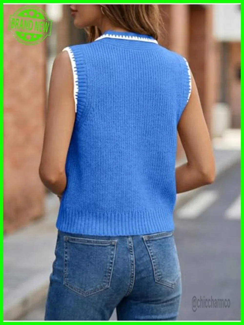 Sleeveless Sweater Vest Tie Front Color Block Button Down Knit Tank Top Summer